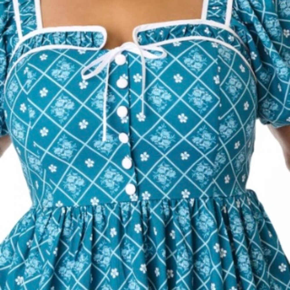 Unique Vintage 1940s Sweetheart Button Front Swing Dress Teal Sz 1x #10 - Picture 2 of 7